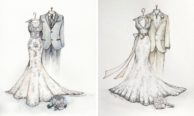 Custom Wedding Dress Drawing Wedding Illustrations
